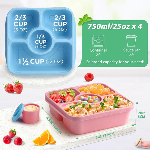 Paquete de 4 Contenedores Reutilizables de Caja de Aperitivos Bento para Adultos y Niños - Quierox - Tienda Online