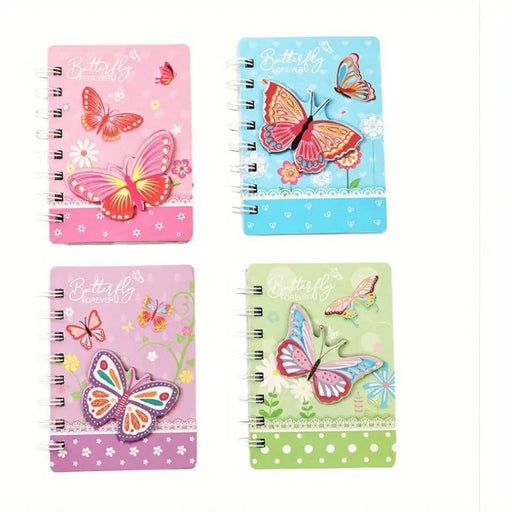 Paquete de 4 mini cuadernos espirales con lindos diseños de mariposas - Quierox - Tienda Online