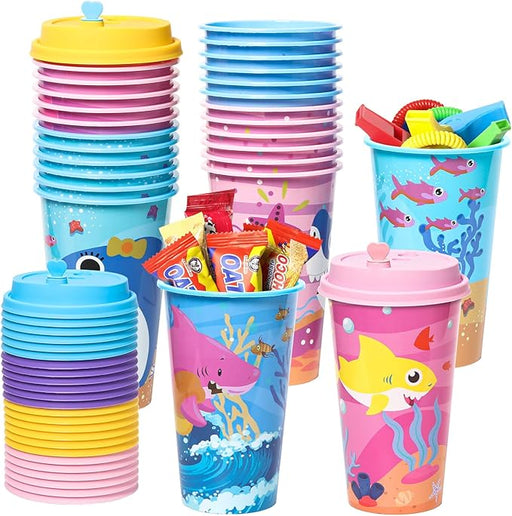 Paquete de 4 Vasos de regalo con tapas para fiestas de tiburón - Quierox - Tienda Online