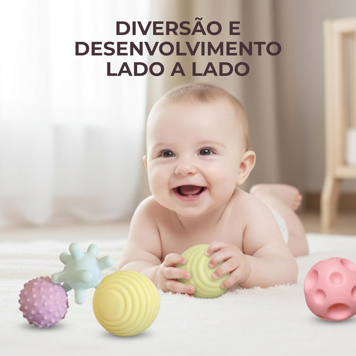 Paquete de 6 Bolas Macaron Texturizadas Oscuras para Bebé con Letras y Números - Quierox - Tienda Online