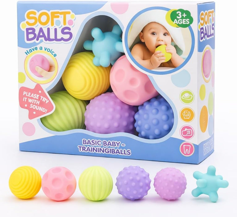 Paquete de 6 Bolas Macaron Texturizadas Oscuras para Bebé con Letras y Números - Quierox - Tienda Online