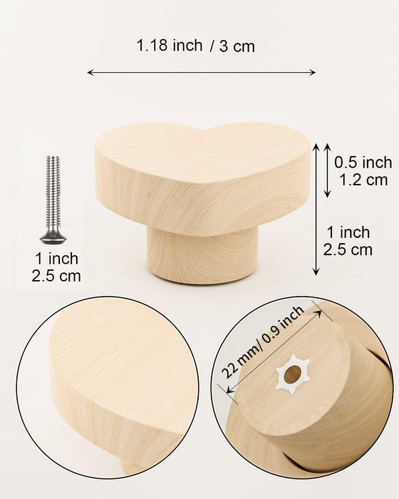 Paquete de 6 pomos de madera en forma de corazón, 1.2" de diámetro - Quierox - Tienda Online