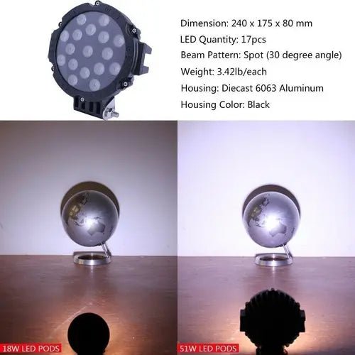Par Faros Redondo 17 Led Cree 7 Pulgadas 51w Jeep 4x4 - Quierox - Tienda Online
