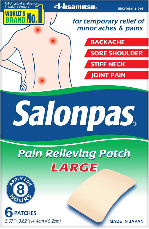 Parche analgésico Salonpas, grande, 6 unidades, para dolor de espalda, cuello, hombros - Quierox - Tienda Online