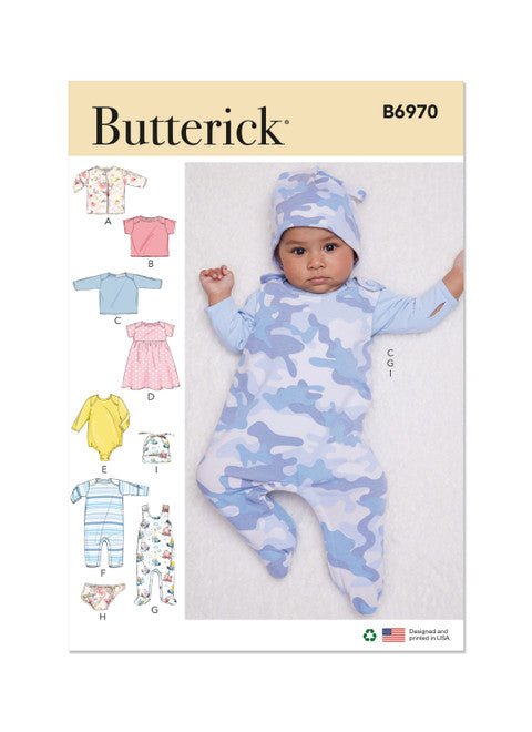 Patrón de costura Butterick para chaqueta, blusa, vestido, mameluco, cubrepañal y gorro - Quierox - Tienda Online