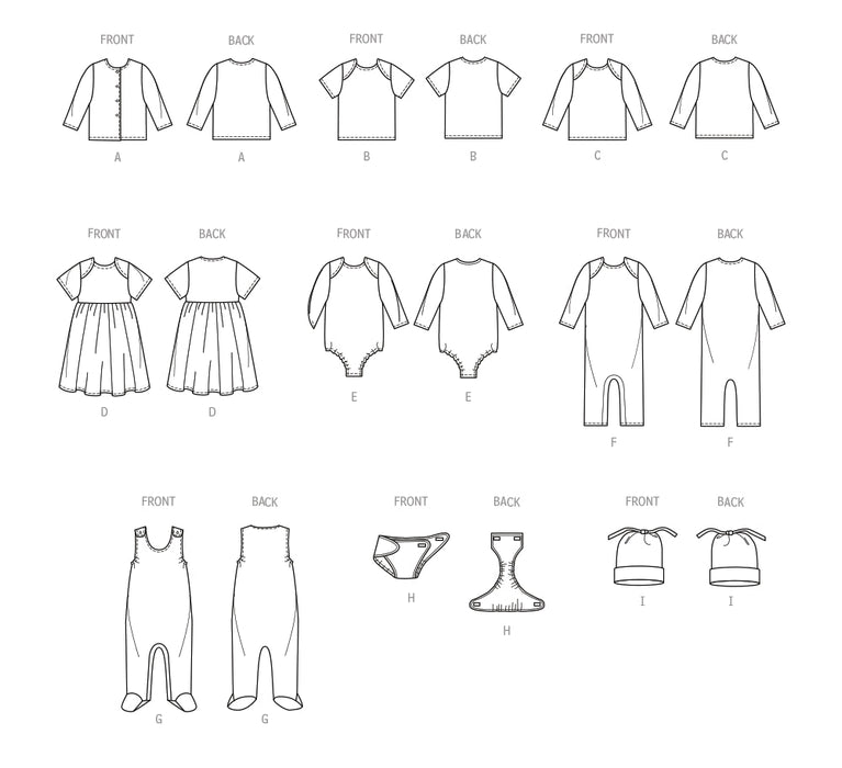 Patrón de costura Butterick para chaqueta, blusa, vestido, mameluco, cubrepañal y gorro - Quierox - Tienda Online