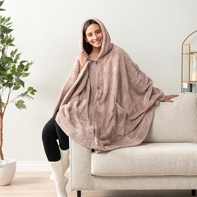 PAVILIA - Poncho con capucha y diseño de ángel para mujer, suave y esponjoso, tipo manta - Quierox - Tienda Online
