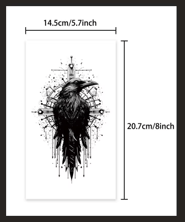 Pegatina de tatuaje temporal realista impermeable, duradera, de cuervo - Quierox - Tienda Online