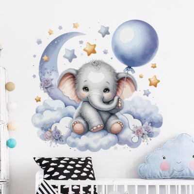 Pegatinas pared autoadhesivas de Elefante con estrellas y luna - Quierox - Tienda Online