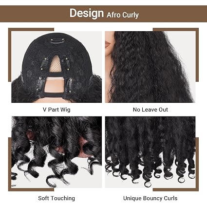 Peluca afro con raya en V, rizada y con textura afro, densidad del 180% - Quierox - Tienda Online