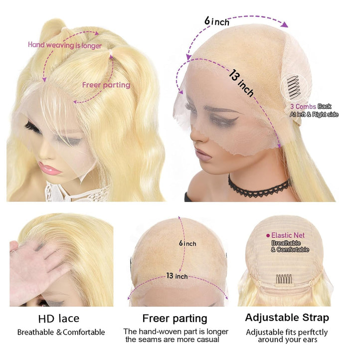 Peluca con encaje frontal cabello humano lacio 613 13X6 frontal con encaje HD densidad rubia - Quierox - Tienda Online