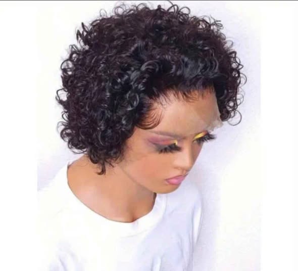 Peluca de corte pixie con encaje frontal 13x1 - 1B, estilo ondulado rizado - Quierox - Tienda Online
