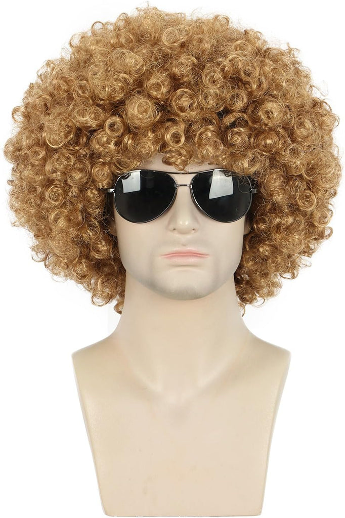 Peluca afro de los años 70 con rizado suave y flequillo, peluca