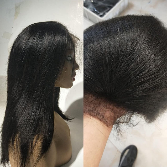 Peluca frontal de encaje, peluca Remy brasileña HD pre - desplumada estilo bob liso - Quierox - Tienda Online