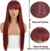 Peluca larga y recta con flequillo de pelo sintético para mujer de color burdeos - Quierox - Tienda Online