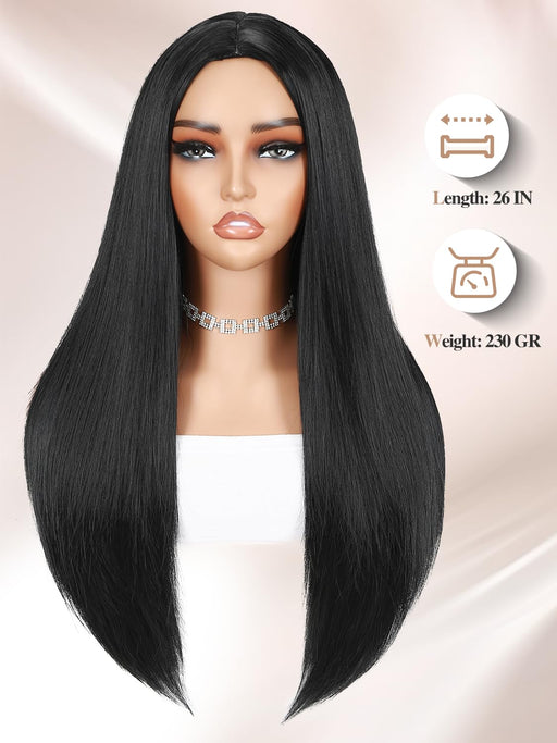 Peluca para mujer color negro de cabello sintético naturalmente lacio y largo y sin pegamento 24 pulgadas - Quierox - Tienda Online
