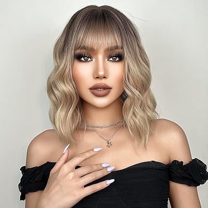 Peluca rubia degradada con flequillo 14IN - Quierox - Tienda Online