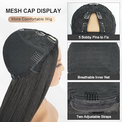 Peluca Yaki Straight V Part, media peluca afro rizada lisa, densidad del 180% - Quierox - Tienda Online