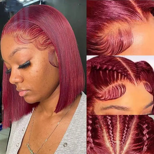 Pelucas Bob con Encaje Frontal Burdeos, Corte Recto Pre - Desplumado - Quierox - Tienda Online