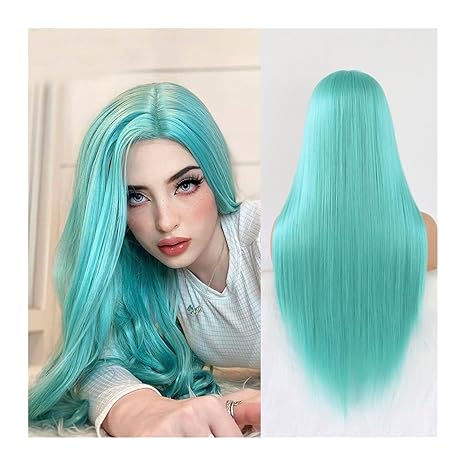 Pelucas de cabello humano lacio color azul claro con fibra de temperatura 24 PULGADAS - Quierox - Tienda Online