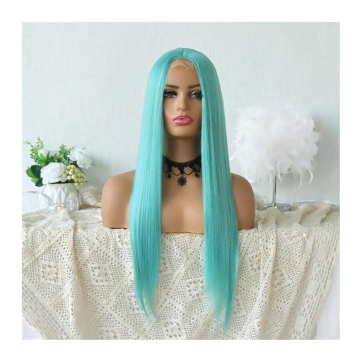 Pelucas de cabello humano lacio color azul claro con fibra de temperatura 24 PULGADAS - Quierox - Tienda Online