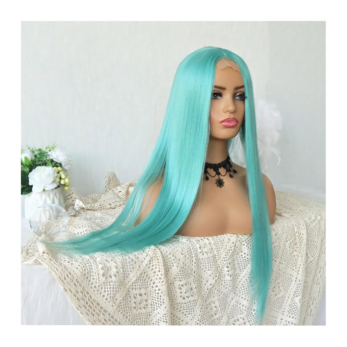 Pelucas de cabello humano lacio color azul claro con fibra de temperatura 24 PULGADAS - Quierox - Tienda Online