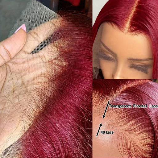 Pelucas de cabello sintetico con encaje frontal 13x4 transparente color borgoña de 26 pulgadas - Quierox - Tienda Online