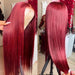 Pelucas de cabello sintetico con encaje frontal 13x4 transparente color borgoña de 26 pulgadas - Quierox - Tienda Online