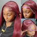 Pelucas de cabello sintetico con encaje frontal 13x4 transparente color borgoña de 26 pulgadas - Quierox - Tienda Online
