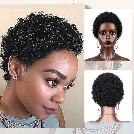 Pelucas rizadas afro cortas para mujeres negras, pelucas rizadas 100% de cabello semihumano - Quierox - Tienda Online