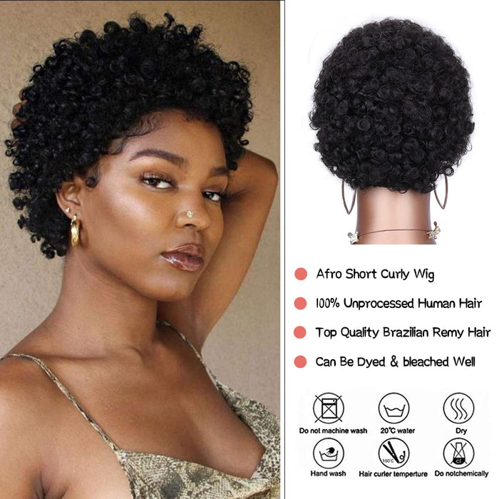Pelucas rizadas afro cortas para mujeres negras, pelucas rizadas 100% de cabello semihumano - Quierox - Tienda Online