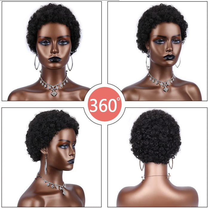 Pelucas rizadas afro cortas para mujeres negras, pelucas rizadas 100% de cabello semihumano - Quierox - Tienda Online