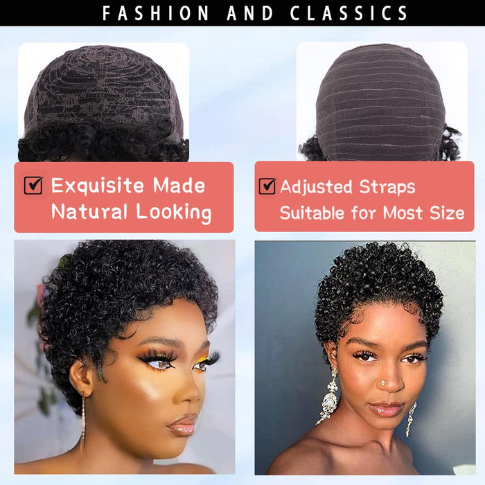 Pelucas rizadas afro cortas para mujeres negras, pelucas rizadas 100% de cabello semihumano - Quierox - Tienda Online