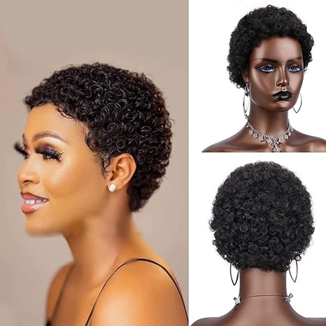 Pelucas rizadas afro cortas para mujeres negras, pelucas rizadas 100% de cabello semihumano - Quierox - Tienda Online
