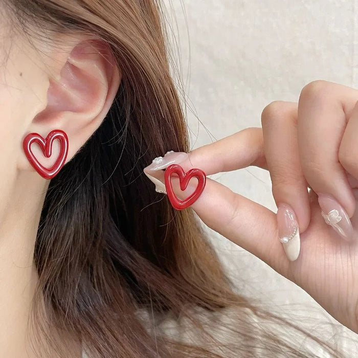 Pendientes Ankela rojos de boton con forma de corazon - Quierox - Tienda Online