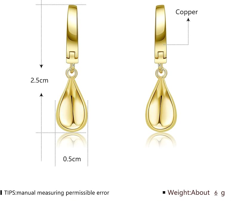 Pendientes colgantes cilíndricos para mujer imitacion en oro con forma de gota de agua - Quierox - Tienda Online