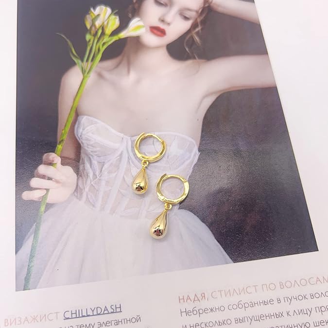 Pendientes colgantes cilíndricos para mujer imitacion en oro con forma de gota de agua - Quierox - Tienda Online