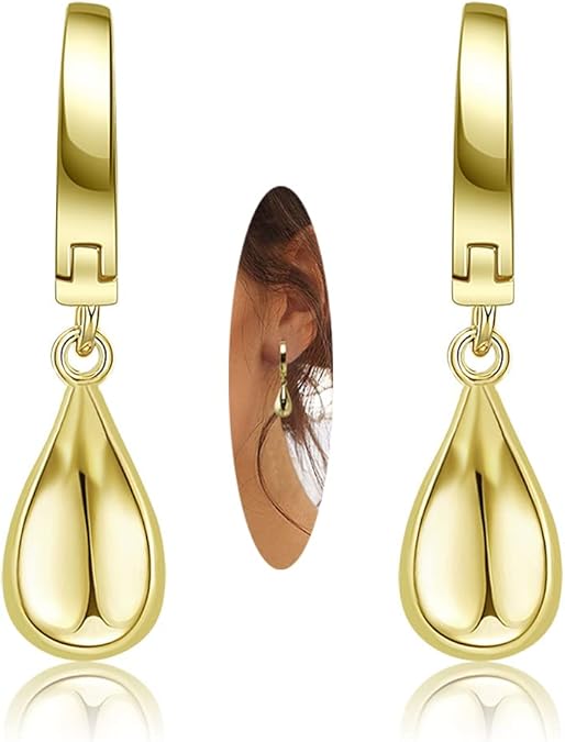 Pendientes colgantes cilíndricos para mujer imitacion en oro con forma de gota de agua - Quierox - Tienda Online