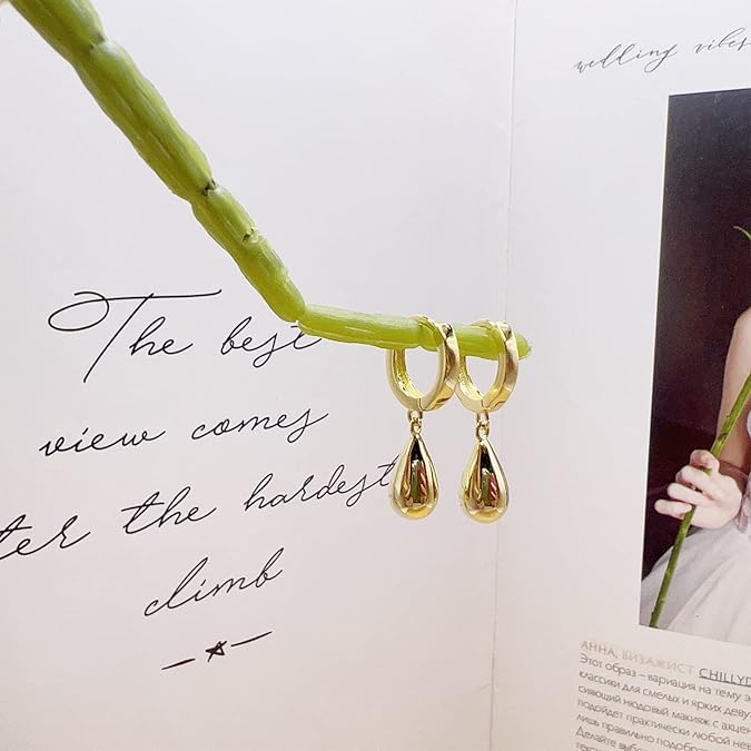 Pendientes colgantes cilíndricos para mujer imitacion en oro con forma de gota de agua - Quierox - Tienda Online