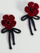 Pendientes con diseño de rosa y lazo 3D en color rojo vino con textura de terciopelo - Quierox - Tienda Online