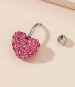 Pendientes con forma de corazón para el ombligo de color rosa y diamantes de imitación - Quierox - Tienda Online