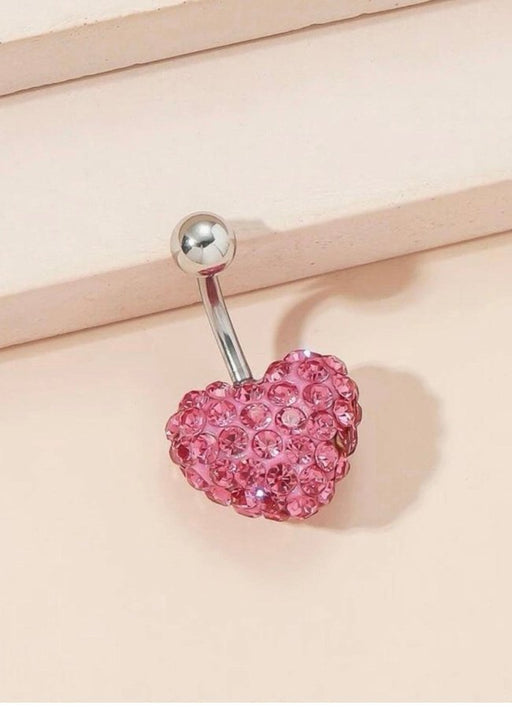 Pendientes con forma de corazón para el ombligo de color rosa y diamantes de imitación - Quierox - Tienda Online