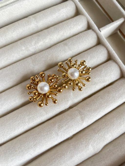Pendientes con forma de rayos de sol dorados y perlas para fiestas y eventos - Quierox - Tienda Online