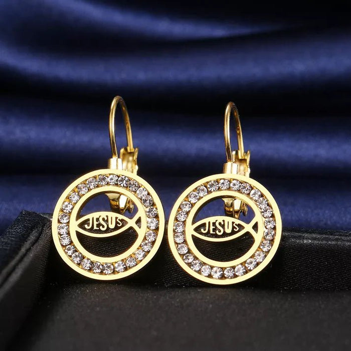 Pendientes con símbolo de pez y piedras brillantes - Quierox - Tienda Online