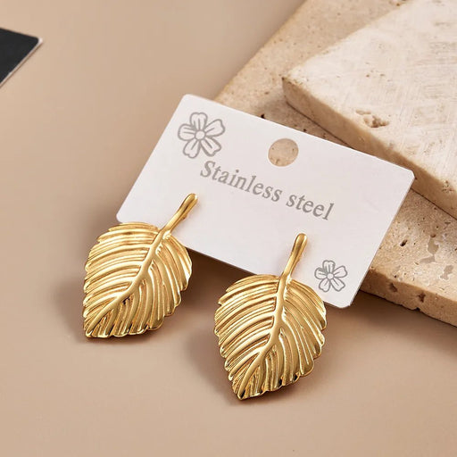 Pendientes de acero inoxidable estilo casual y moderno con forma de hoja - Quierox - Tienda Online