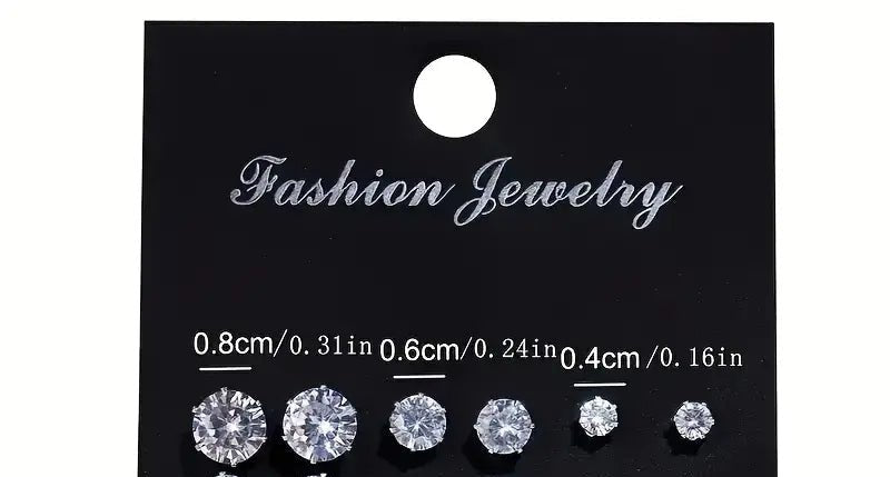 Pendientes de botón redondos de zirconia sintética en 6 pares - Quierox - Tienda Online