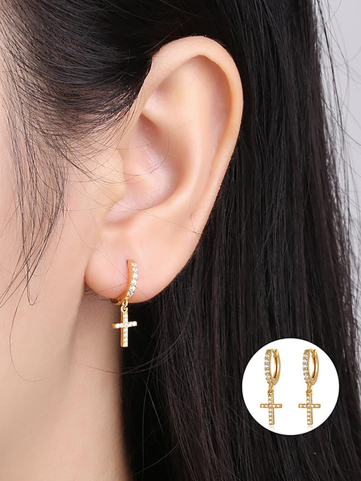 Pendientes de cruz con circonita cúbica - Quierox - Tienda Online