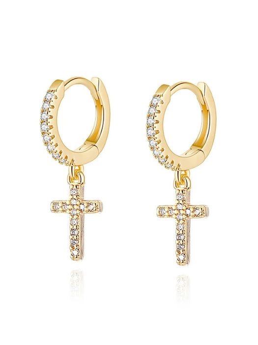 Pendientes de cruz con circonita cúbica - Quierox - Tienda Online