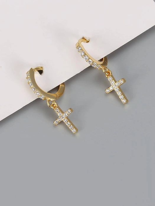 Pendientes de cruz con circonita cúbica - Quierox - Tienda Online