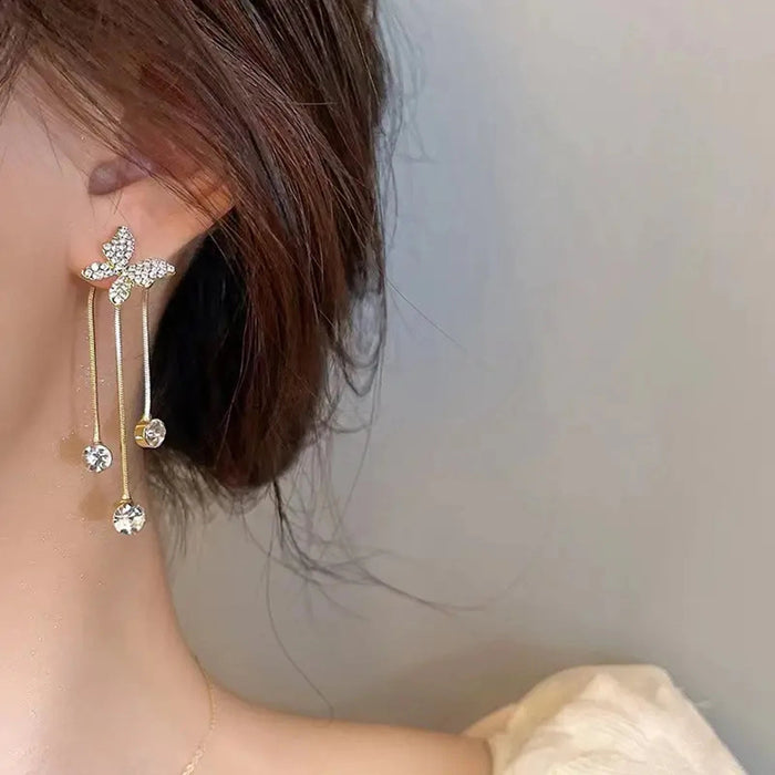 Pendientes de mariposa con borla estilo coreano - Quierox - Tienda Online